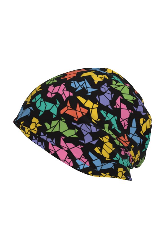 Colorful Geometric Dog Print Unisex Knit Beanie for Men Women Winter Hat,Beanies Skull Caps