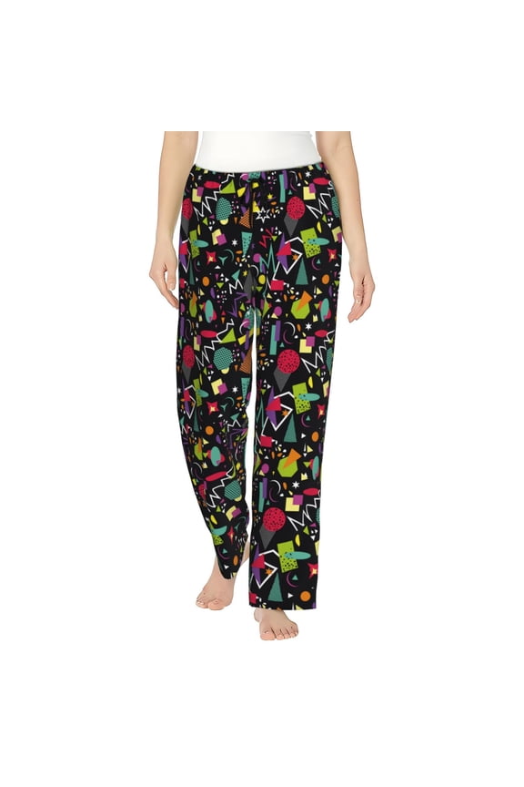 Colorful Geometric Figures Print Women Pajama Pants,Comfy Pj Bottom with Pockets & Drawstring,Stretch Casual Sleepwear-Large