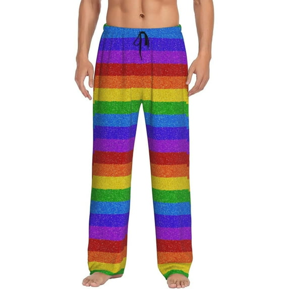 Logiee Colorful Glitter Rainbow Print Pajama Pants for Men,Men’s Pajama Bottoms,Mens PJ Pants with Pockets & Button Fly-Small