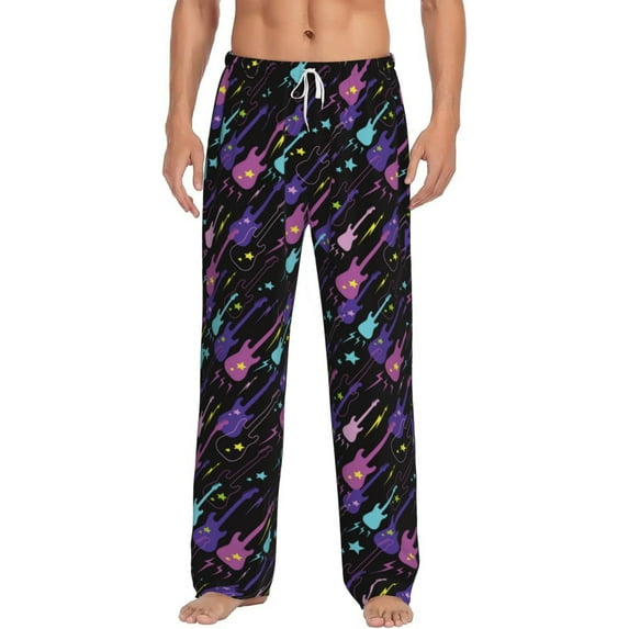 Logiee Colorful Guitar Print Pajama Pants for Men,Men’s Pajama Bottoms,Mens PJ Pants with Pockets & Button Fly-X-Large