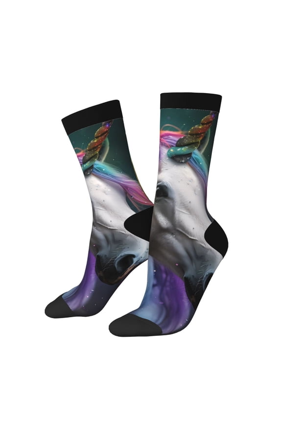 Colorful Haired White Horse Print Adult Socks for Men & Women,Calf Socks, Ankle Socks,Boots Socks,Breathable Casual Sock,Unisex Crew Socks