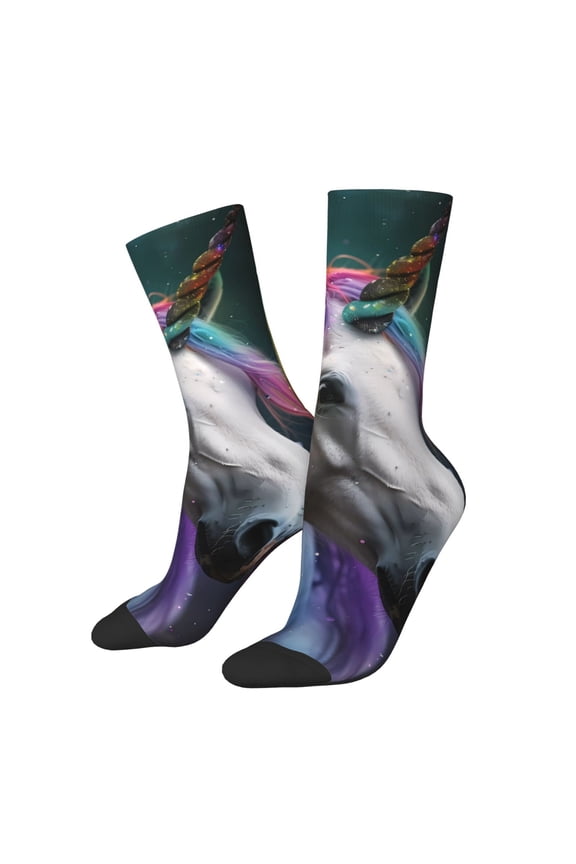 Colorful Haired White Horse Print Adult Socks for Men & Women,Calf Socks, Ankle Socks,Boots Socks,Breathable Casual Sock,Unisex Crew Socks