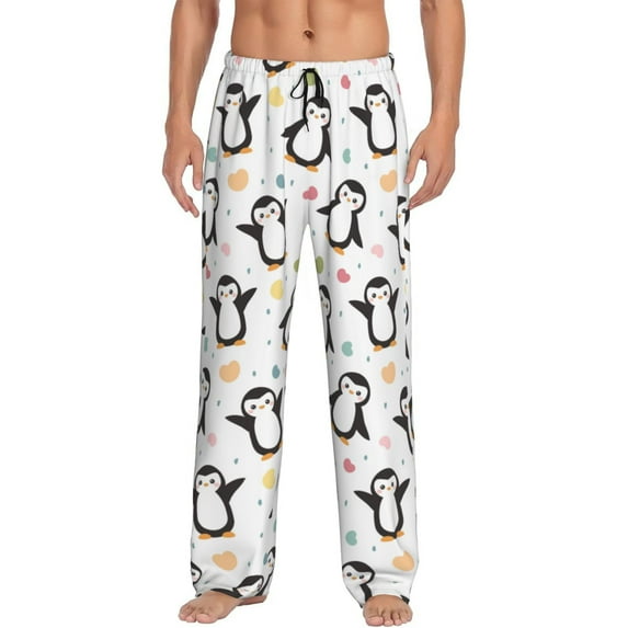 Logiee Colorful Hearts Penguin Print Pajama Pants for Men,Men’s Pajama Bottoms,Mens PJ Pants with Pockets & Button Fly-Small
