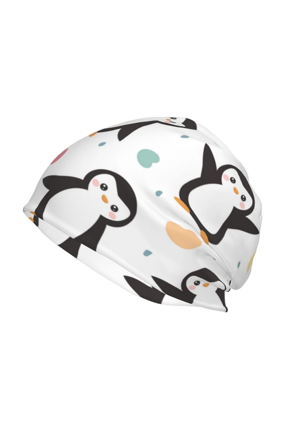 Colorful Hearts Penguin Print Unisex Knit Beanie for Men Women Winter Hat,Beanies Skull Caps