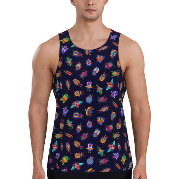 Logiee Colorful Insects Print Men's Workout Tank Top,Quick Dry Workout Tank Top,Gym Muscle Tee,Fitness Bodybuilding Sleeveless T Shirt-XX-Large