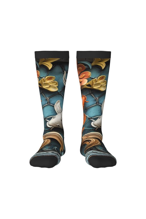 Colorful Koi Fish Art Print Gift Stocking Stuffers,Adult Stockings,Novelty Socks,Funny Socks Birthday Running Walking Sleeping