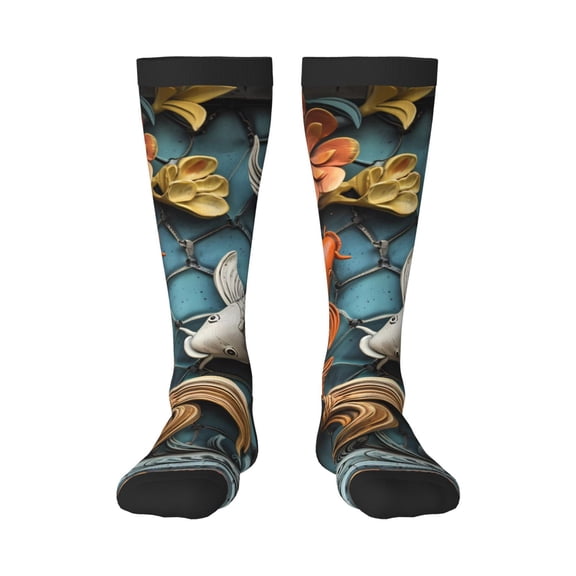Logiee Colorful Koi Fish Art Print Gift Stocking Stuffers,Adult Stockings,Novelty Socks,Funny Socks Birthday Running Walking Sleeping