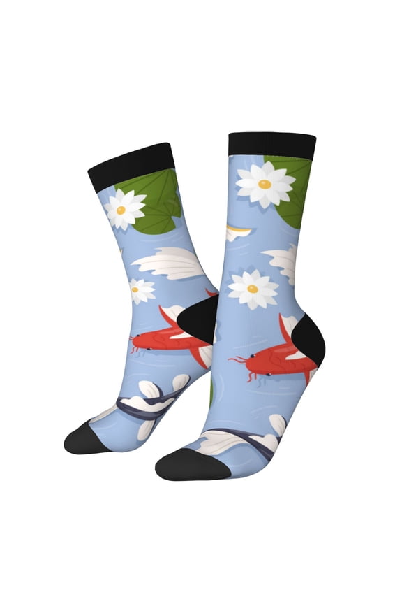 Colorful Koi Fish Print Adult Socks for Men & Women,Calf Socks, Ankle Socks,Boots Socks,Breathable Casual Sock,Unisex Crew Socks