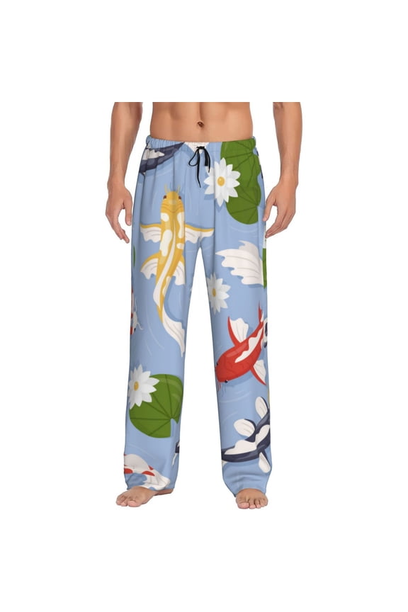 Colorful Koi Fish Print Pajama Pants for Men,Men’s Pajama Bottoms,Mens PJ Pants with Pockets & Button Fly-Medium