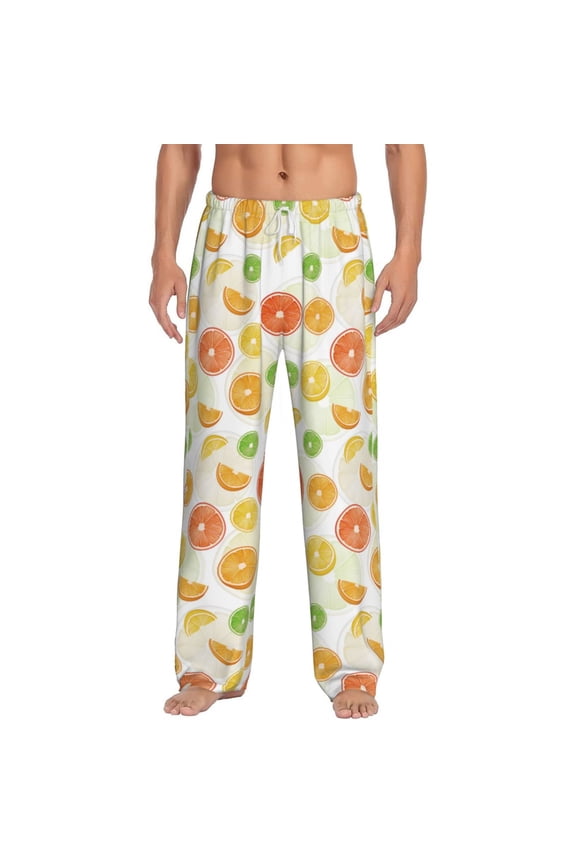 Colorful Lemons Print Pajama Pants for Men,Men’s Pajama Bottoms,Mens PJ Pants with Pockets & Button Fly-X-Large