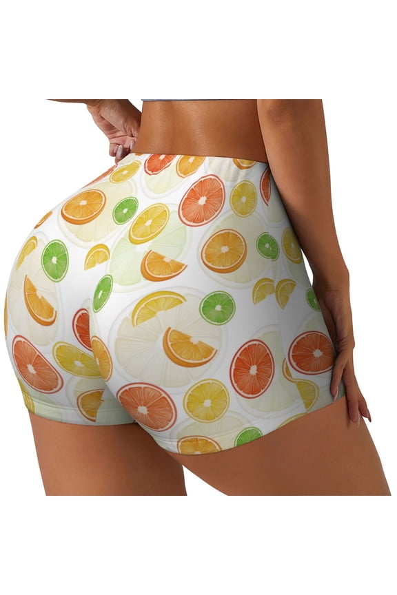 Colorful Lemons Print Women's Biker Shorts,Workout Gym Shorts,Scrunch Shorts,Tummy Control Hidden Scrunch Running Yoga Shorts-XX-Large