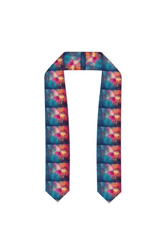 Colorful Lightbulb Abstract Print Unisex Adult Graduation Stole Shawl 72" Long for Academic Commencements Shawl-Flattened