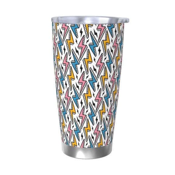 Logiee Colorful Lightning Bolts Print 20OZ Car Cup with Lid, Stainless Steel Vacuum Insulated Double Wall Travel Tumbler, Durable Insulated Coffee Mug,Thermal Cup with Straw-Without Straw