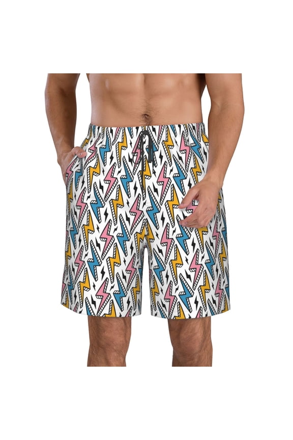 Colorful Lightning Bolts Print Mens Swim Trunks Quick Dry Board Shorts,Breathable Hawaii Beach Shorts Swimwear Bathing Suits-Small