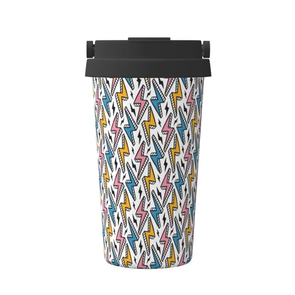 Logiee Colorful Lightning Bolts Print Stainless Steel Coffee Tumbler, Travel Coffee Mug, Insulated Coffee Mug with Lid, Spill Proof Coffee Cup, Portable Thermal Mug