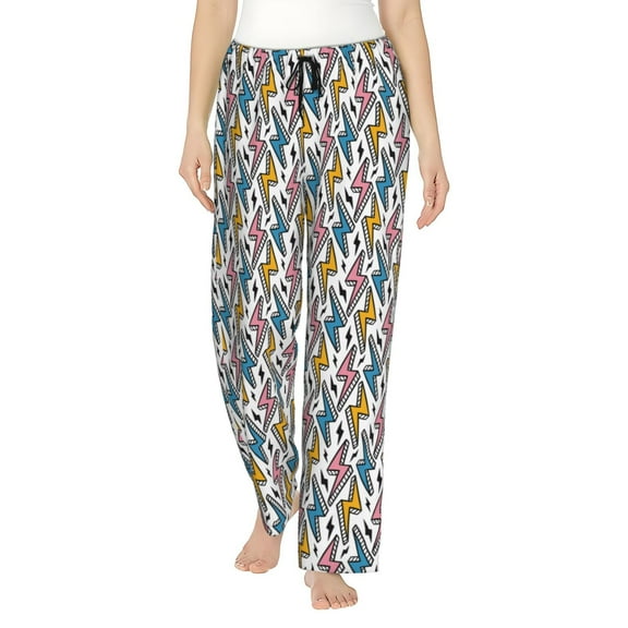 Logiee Colorful Lightning Bolts Print Women Pajama Pants,Comfy Pj Bottom with Pockets & Drawstring,Stretch Casual Sleepwear-XX-Large
