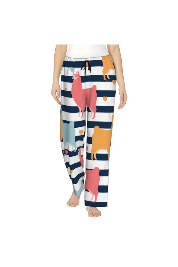 Colorful Llama Print Women Pajama Pants,Comfy Pj Bottom with Pockets & Drawstring,Stretch Casual Sleepwear-Medium