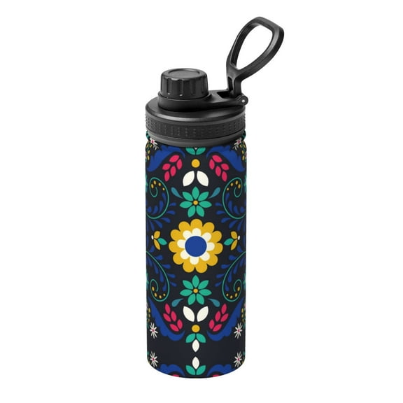 Logiee Colorful Mexican Flower Print Water Bottle,18oz Sports Insulated Kettle for Cycling Gym Basketball Outdoor, Suitable as a Present