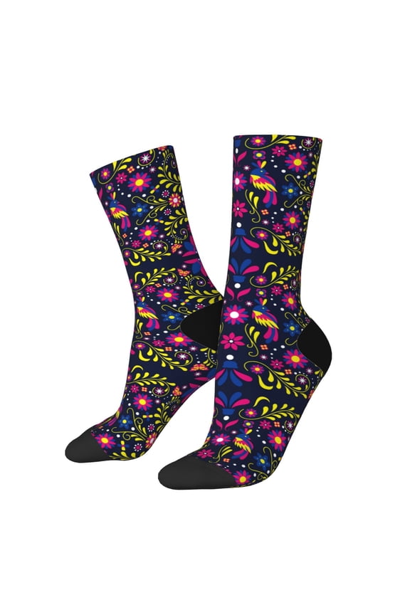 Colorful Mexican Print Adult Socks for Men & Women,Calf Socks, Ankle Socks,Boots Socks,Breathable Casual Sock,Unisex Crew Socks