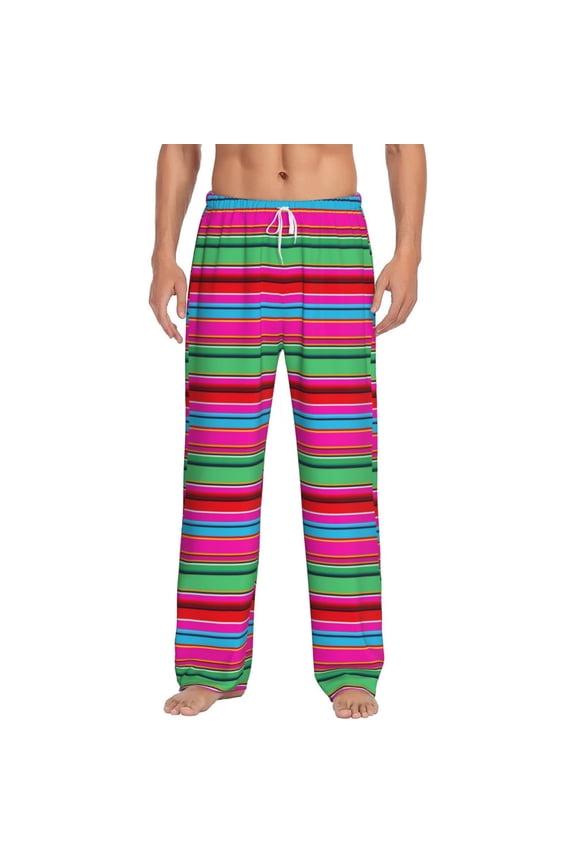 Colorful Mexican Stripes Print Pajama Pants for Men,Men’s Pajama Bottoms,Mens PJ Pants with Pockets & Button Fly-Medium