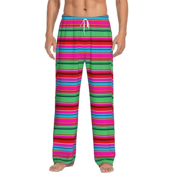 Logiee Colorful Mexican Stripes Print Pajama Pants for Men,Men’s Pajama Bottoms,Mens PJ Pants with Pockets & Button Fly-XX-Large