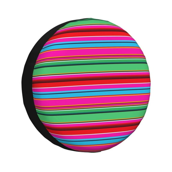 Logiee Colorful Mexican Stripes Print Spare Tire Cover, Universal Wheel Protectors,Waterproof Dust-Proof UV Sun Wheel Tire Cover,Fit for SUV, RV, Travel Trailer, Truck-14 inch
