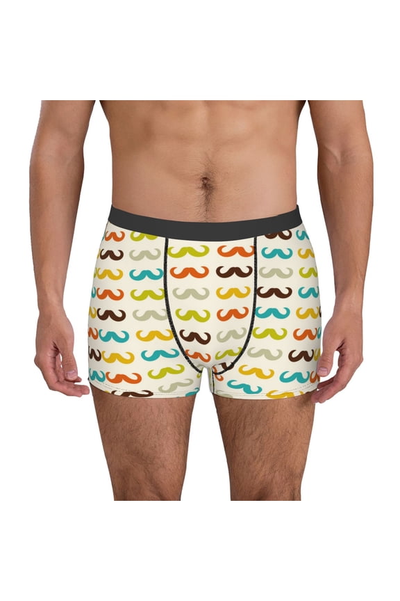 Colorful Mustache Print Mens Boxer Briefs,Boxer Briefs for Men,Breathable Stretch Underwear,Boys Boxer Briefs-Medium