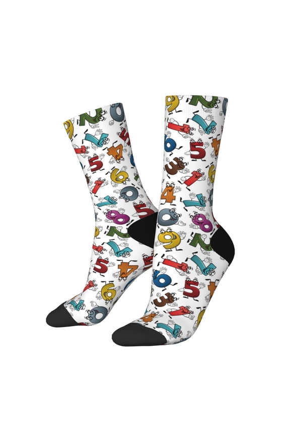 Colorful Numbers Print Adult Socks for Men & Women,Calf Socks, Ankle Socks,Boots Socks,Breathable Casual Sock,Unisex Crew Socks