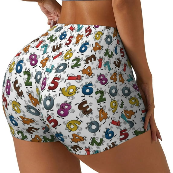 Logiee Colorful Numbers Print Women's Biker Shorts,Workout Gym Shorts,Scrunch Shorts,Tummy Control Hidden Scrunch Running Yoga Shorts-