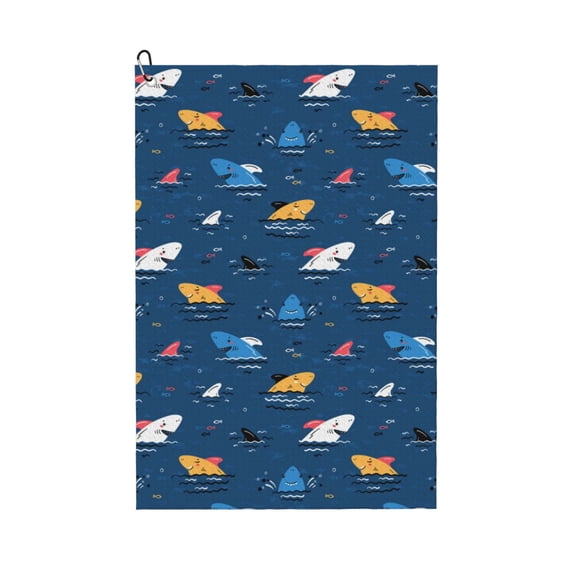 Logiee Colorful Ocean Shark Print Golf Towels,16" x 24" Portable Golf Towel for Golf Bag with Carabiner Clip to Quickly Remove Sand,Mud and Sweat