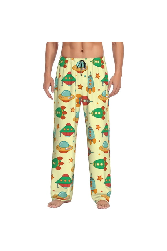Colorful Outer Space Print Pajama Pants for Men,Men’s Pajama Bottoms,Mens PJ Pants with Pockets & Button Fly-Small