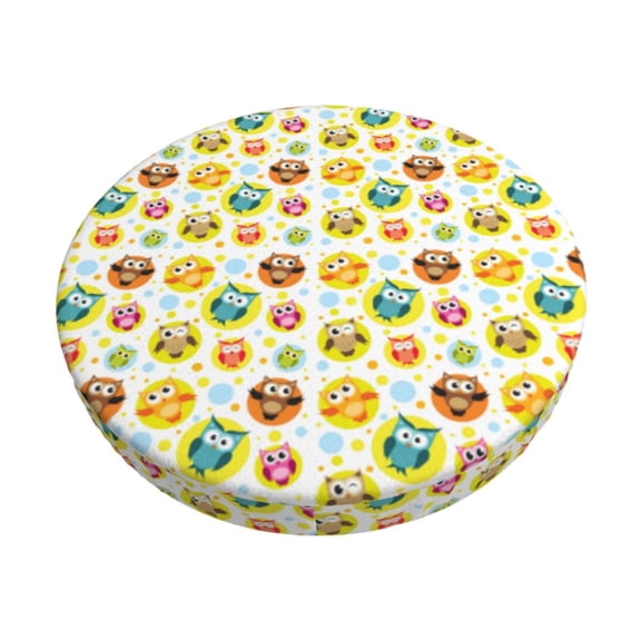 Logiee Colorful Owls 1 Print Stool Covers Round,Bar Stool Covers,Watedrproof Stool Slipcover with Elastic,Stool Cushion,Round Bar Stool Seat Covers for Bar Round Chair-14 inch
