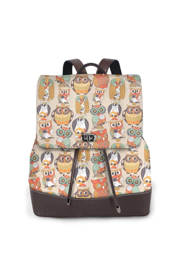 Logiee Colorful Owls Print Backpack Purse for Women,Fashion Leather Backpack Purse,Women's Leather Backpack for Work College Travel