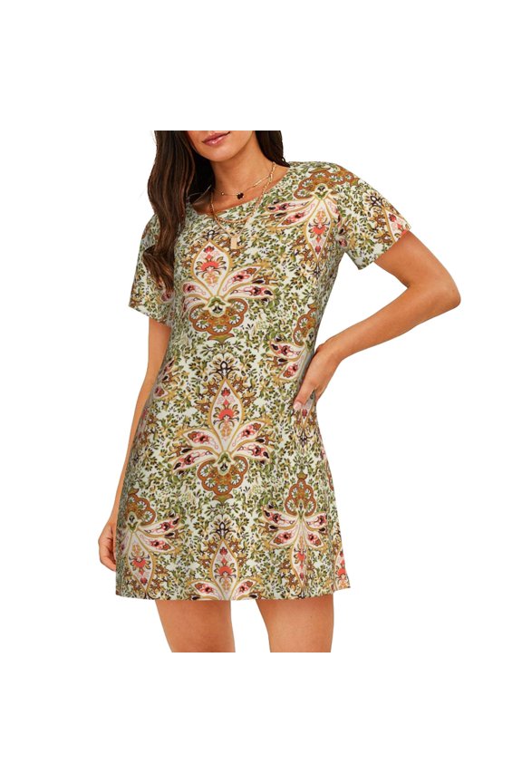 Colorful Paisley Print Nightgowns for Women,Soft Short-Sleeved Lightweight Sleepwear, Loose Sleepshirts