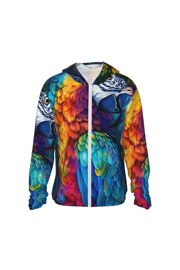 Colorful Parrot Jungle Dream Print Men's Women Light Jacket Full Zip Sun Protection Hoodie Long Sleeve Sun Shirts for Men Hiking Fishing Zip Pockets-Large