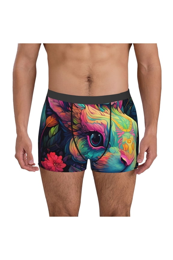 Colorful Patterned Rabbit Print Mens Boxer Briefs,Boxer Briefs for Men,Breathable Stretch Underwear,Boys Boxer Briefs-Large