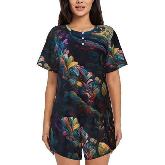 Logiee Colorful Patterned Snake Print Womens Pajamas Set,Short-Sleeve Pajama 2 Piece Sleepwear with Pockets-XX-Large