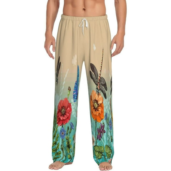 Logiee Colorful Plants And Insects Print Pajama Pants for Men,Men’s Pajama Bottoms,Mens PJ Pants with Pockets & Button Fly-XX-Large