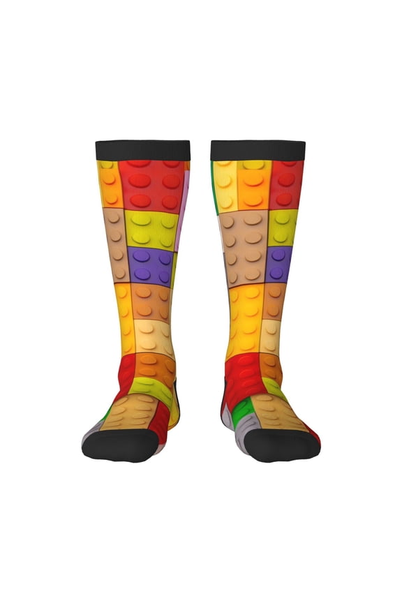 Colorful Plastic Blocks Pattern Print Gift Stocking Stuffers,Adult Stockings,Novelty Socks,Funny Socks Birthday Running Walking Sleeping