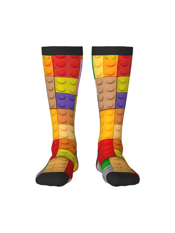 Colorful Plastic Blocks Pattern Print Gift Stocking Stuffers,Adult Stockings,Novelty Socks,Funny Socks Birthday Running Walking Sleeping