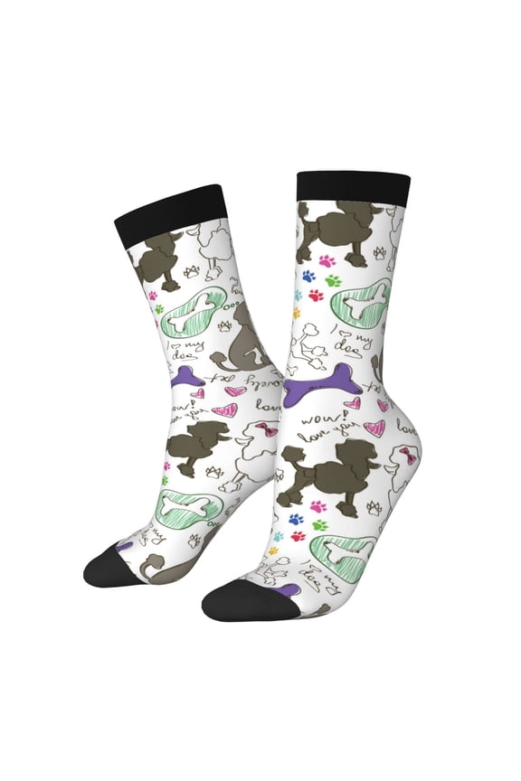 Colorful Poodle Dog Print Adult Socks for Men & Women,Calf Socks, Ankle Socks,Boots Socks,Breathable Casual Sock,Unisex Crew Socks
