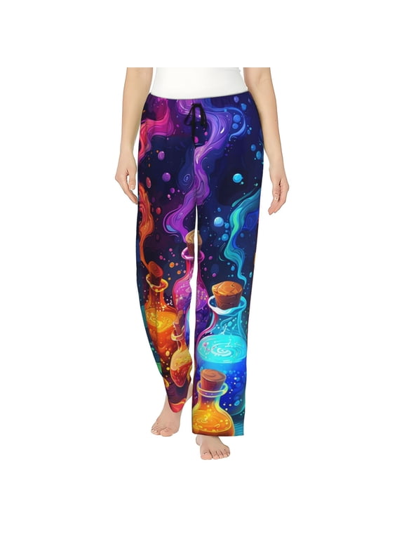 Colorful Potion Bottles Magic Print Women Pajama Pants,Comfy Pj Bottom with Pockets & Drawstring,Stretch Casual Sleepwear-Small