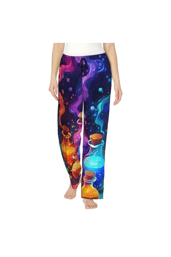 Colorful Potion Bottles Magic Print Women Pajama Pants,Comfy Pj Bottom with Pockets & Drawstring,Stretch Casual Sleepwear-Small