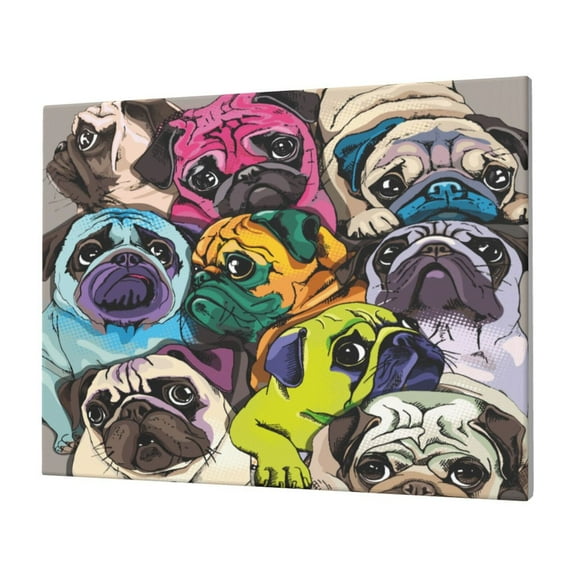 Logiee Colorful Pug Print Canvas Wall Art,Canvas Picture Prints with Frame, Wall Art Decorative,Canvas Decorative,Suitable for Living Room Bedroom Office Room 30x40