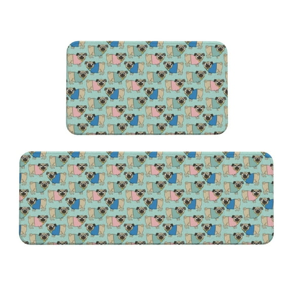 Logiee Colorful Pugs Print Kitchen Mats for Floor Sets of 2,Waterproof Kitchen Rugs,Non Slip Comfort Standing Mat Rug for Home,Runner,Sink,Office,Laundry