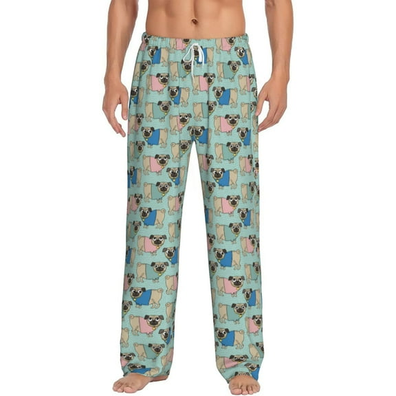 Logiee Colorful Pugs Print Pajama Pants for Men,Men’s Pajama Bottoms,Mens PJ Pants with Pockets & Button Fly-Large
