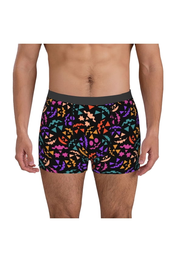 Colorful Pumpkin Faces Print Mens Boxer Briefs,Boxer Briefs for Men,Breathable Stretch Underwear,Boys Boxer Briefs-X-Large