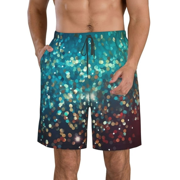 Logiee Colorful Rainbow Glitter Print Mens Swim Trunks Quick Dry Board Shorts,Breathable Hawaii Beach Shorts Swimwear Bathing Suits-Large