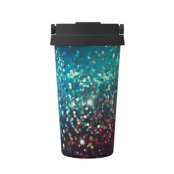 Logiee Colorful Rainbow Glitter Print Stainless Steel Coffee Tumbler, Travel Coffee Mug, Insulated Coffee Mug with Lid, Spill Proof Coffee Cup, Portable Thermal Mug