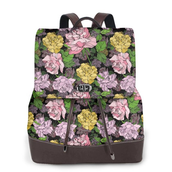 Logiee Colorful Roses Print Backpack Purse for Women,Fashion Leather Backpack Purse,Women's Leather Backpack for Work College Travel